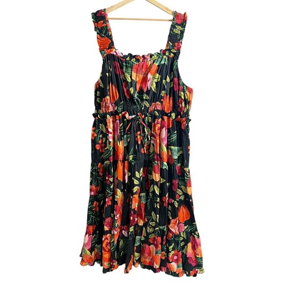 Jessakae Capri Floral Tiered Midi Dress Black 4X Tropical Cottagecore Dopamine - Picture 3 of 11